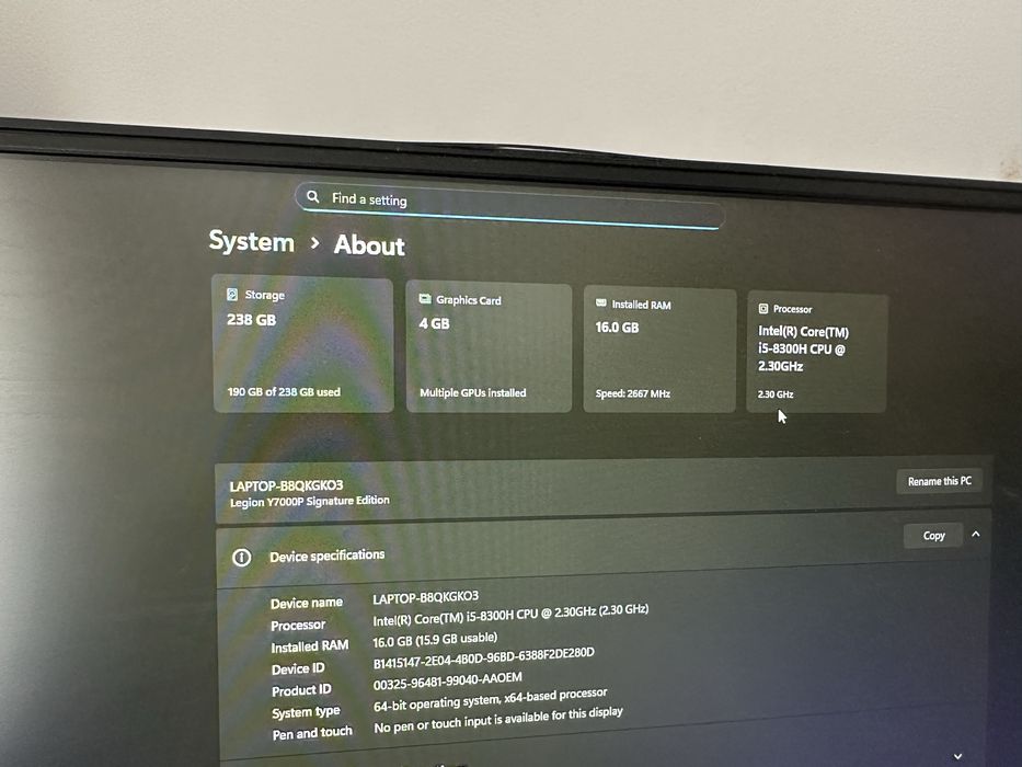 Laptop lenovo legion Y7000