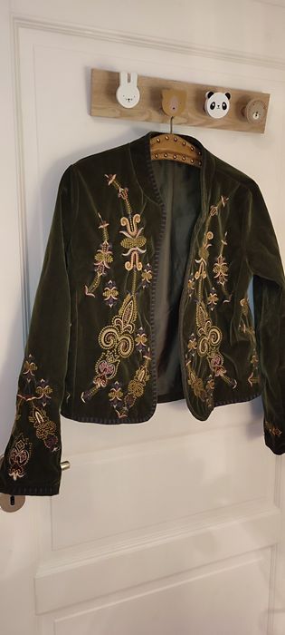 Blazer/sacou catifea fină Verde olive,  handmade, mărime M, oversize,