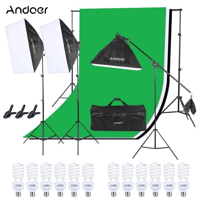 Kit foto suport 2x2m,3 softbox (12x bec 45W) + 3x panze fundal