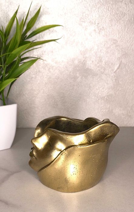 Suport decorativ din ipsos, față sculpturală aurie, handmade