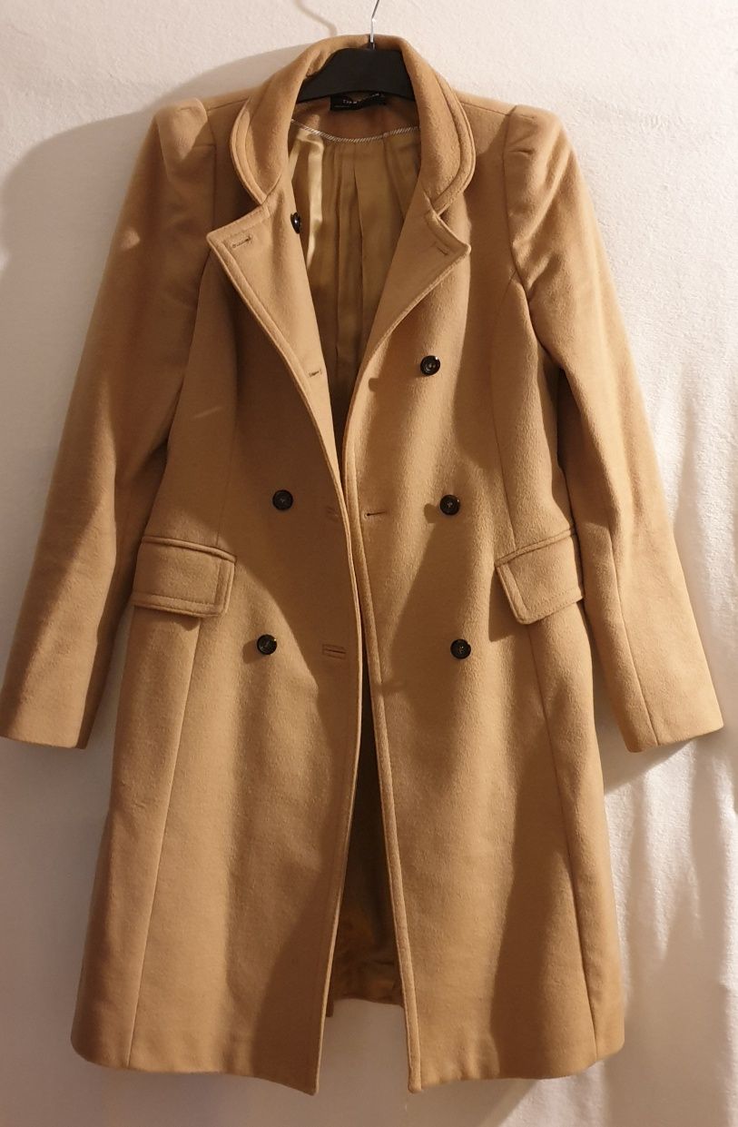 Palton lana Zara M bej/maro