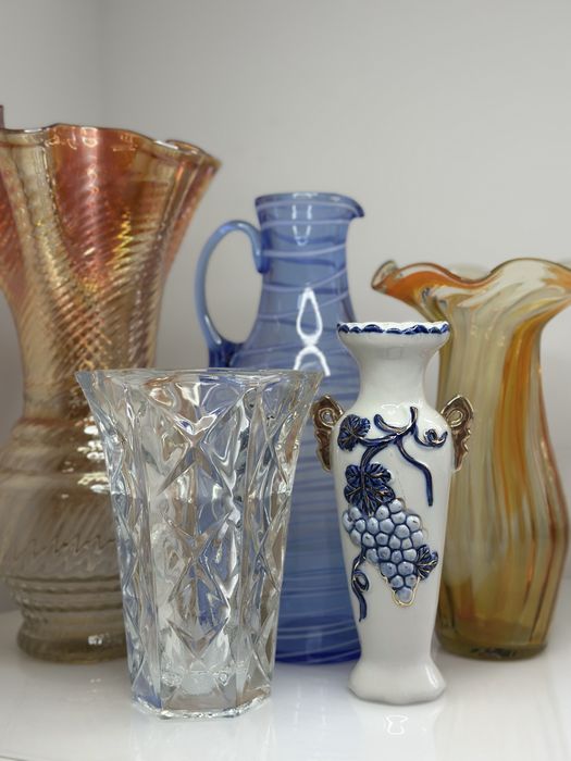 Ваза для цветов кувшин цветное стекло винтаж