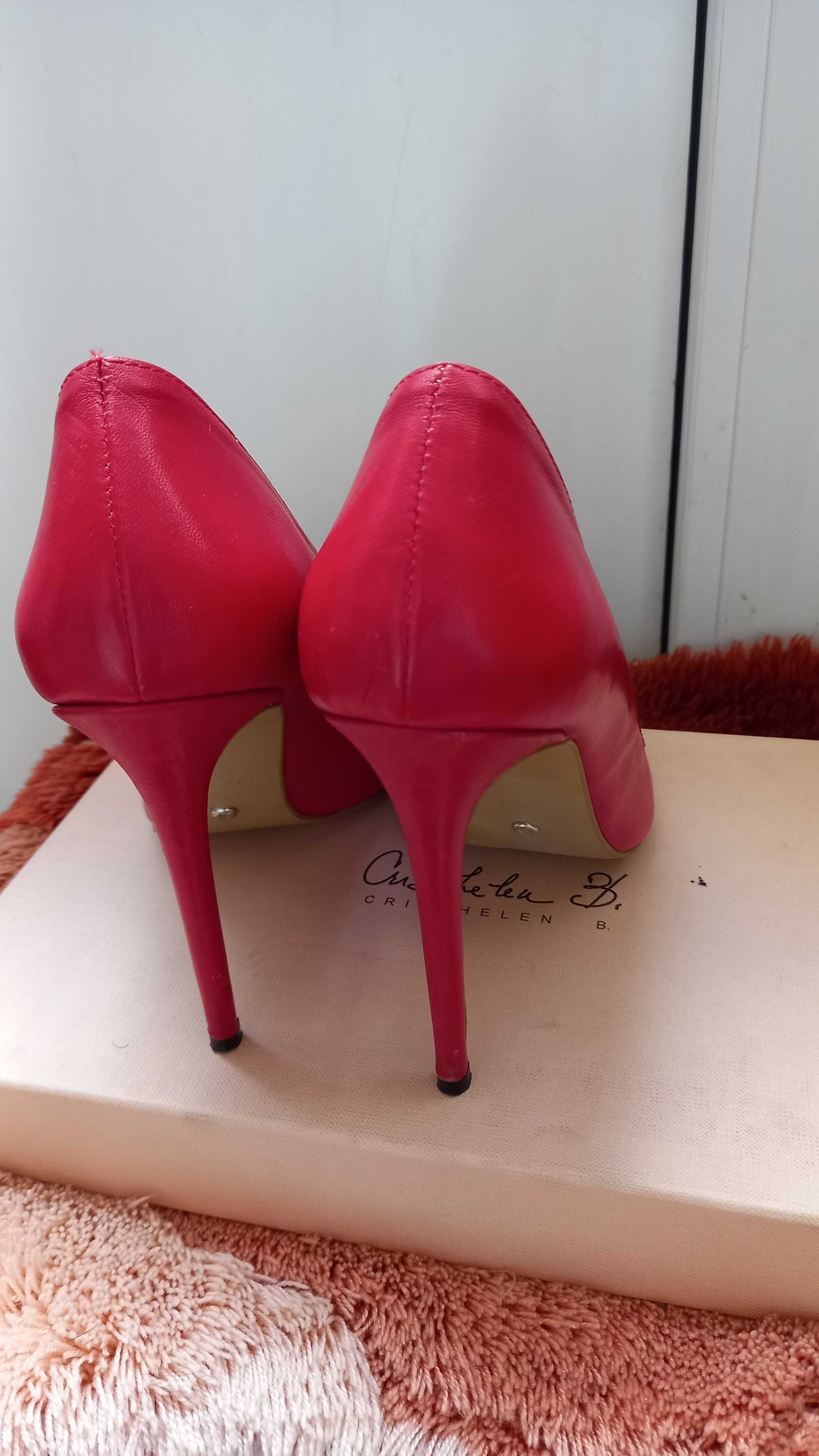 pantofi stiletto roșii de piele 38