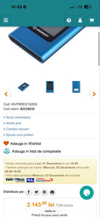 SSD Extern Kingston 1920GB IronKey Vault Privacy 80ES / NOU SIGILAT