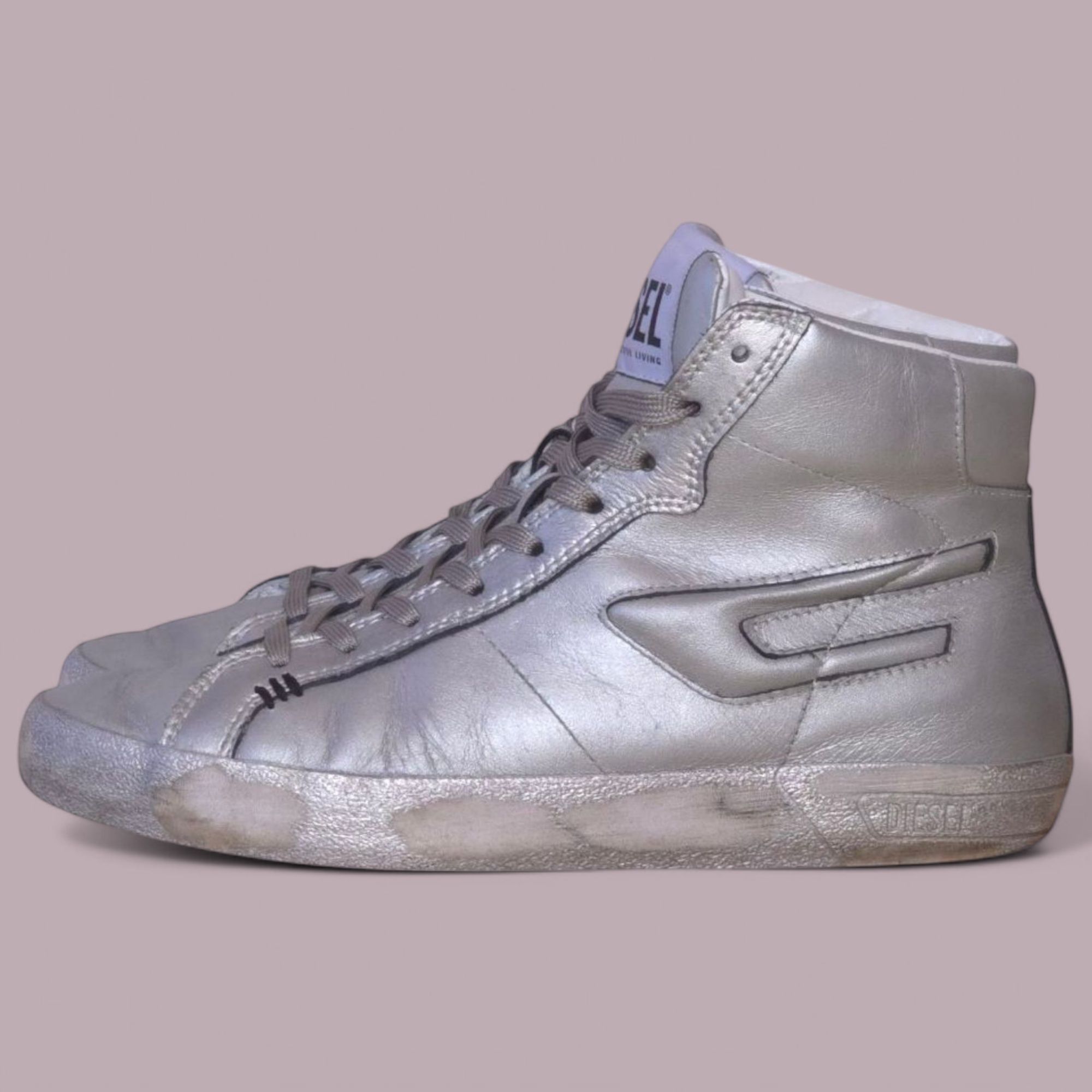 Diesel Leroji Mid Silver сребърни кожени кецове