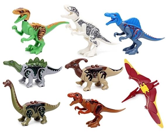 Dinozauri tip Lego Jurassic World cu Spinosaurus si Brachiosaurus
