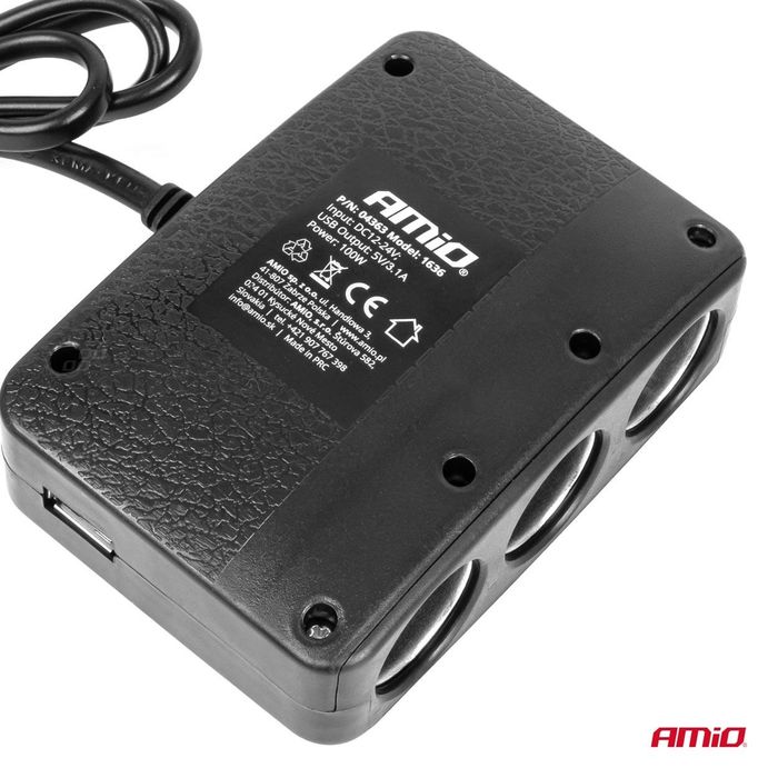 разклонител за запалка с зарядно устройство 2x usb-a on/off led ...