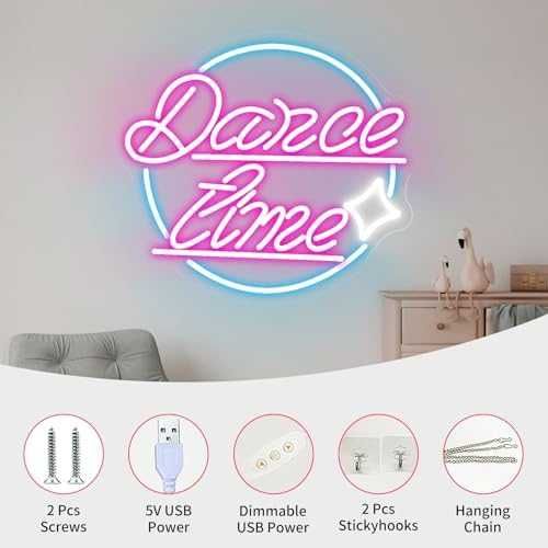 Нов Розов Dance Time Неон за Спалня Студио Бар USB Осветление Led 36см