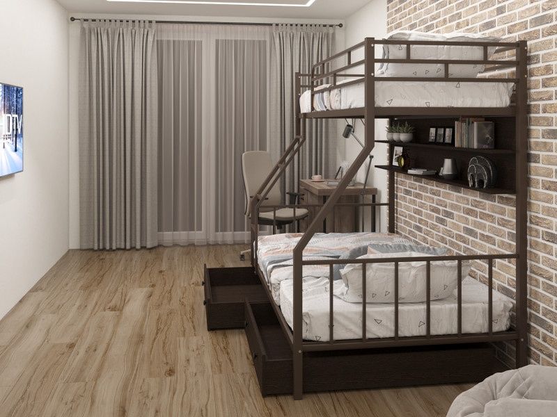 Детская Кровать Двухъярусная ВЕРОНА, матрас, полки и ящик