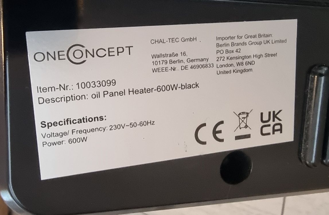 Конвектор OneConcept с дефект