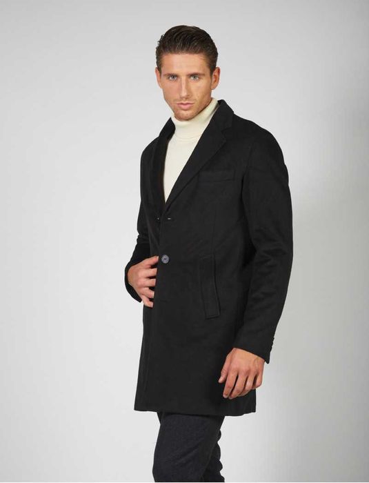 Palton slim 54 XXL premium Stafford England lana moale gri inchis