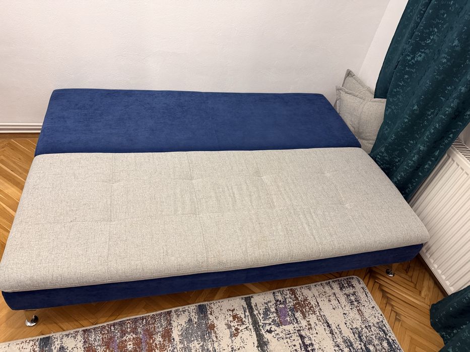 Canapea extensibila gri albastrude inalta calitate cu lada depozitare