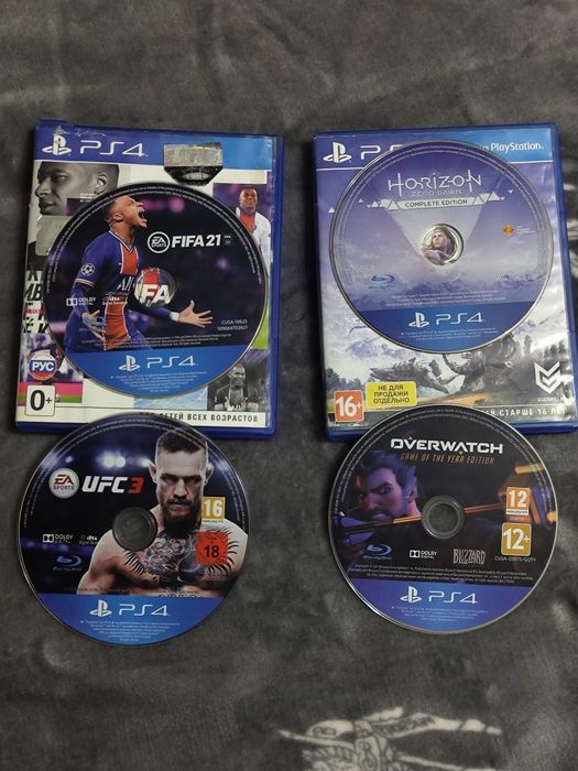 Игры на PS4. Диски Playstation 4. FIFA 21, UFC 3, Overwatc, Horizon