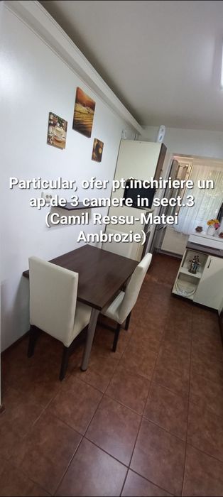 Particular, ofer pt. închiriere un ap.de 3 camere cu centrală.