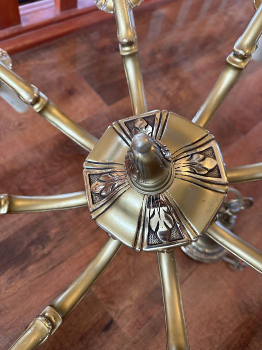 Candelabru antic vintage retro din bronz masiv alama 8 brațe lustra