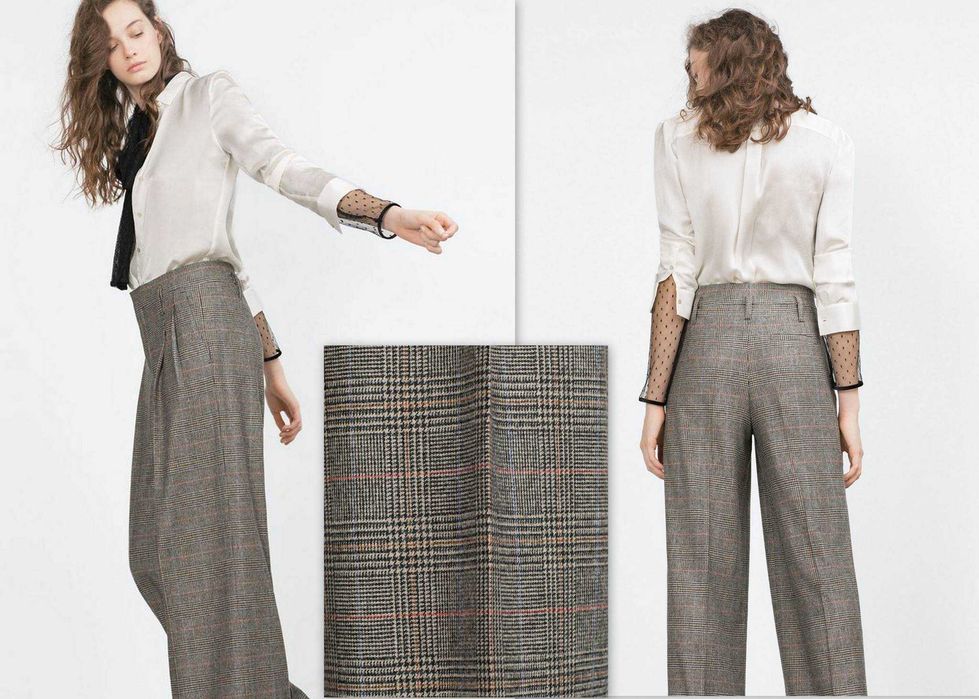 NOU! Pantaloni office din lână în carouri ZARA