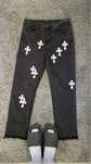 Chrome Heart Cross Stitched Leather Jeans