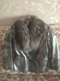 Кожанная куртка "ПЛАТИНА" с меховым воротником из чернобурки