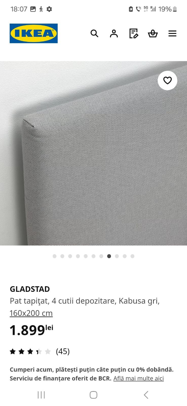 Pat tapițat, 4 cutii depozitare, Kabusa gri 160x200 cm