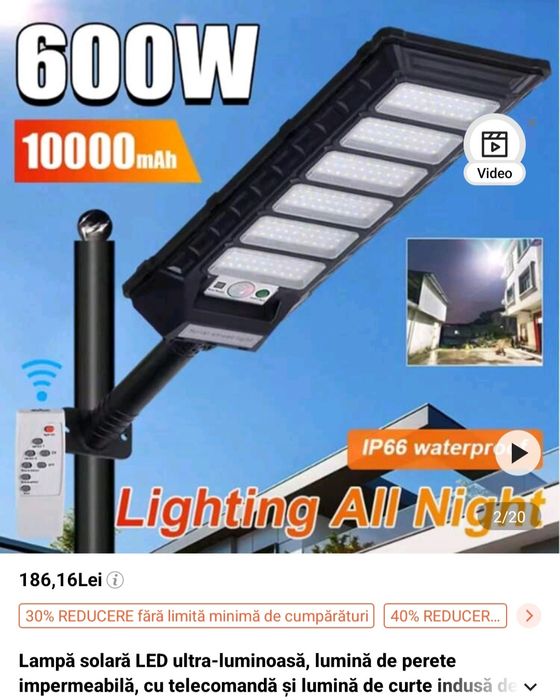Lampă solară LED ultra-luminoasă stradală