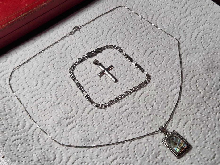 Lot vintage argint lant, bratara si 2 pandative