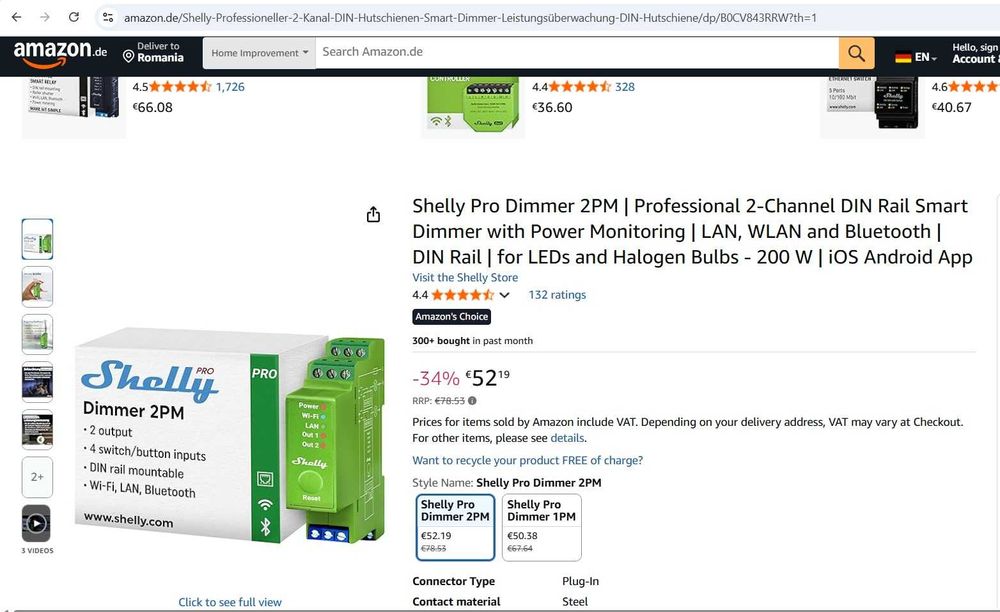 Dimmer inteligent Shelly Pro Dimmer 2PM