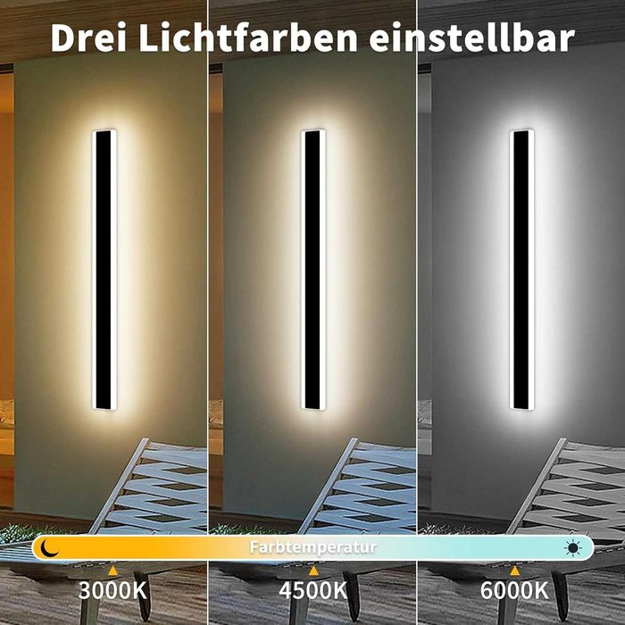 Модерен 80см външен стенен аплик IP65 с 3 цвята светлина