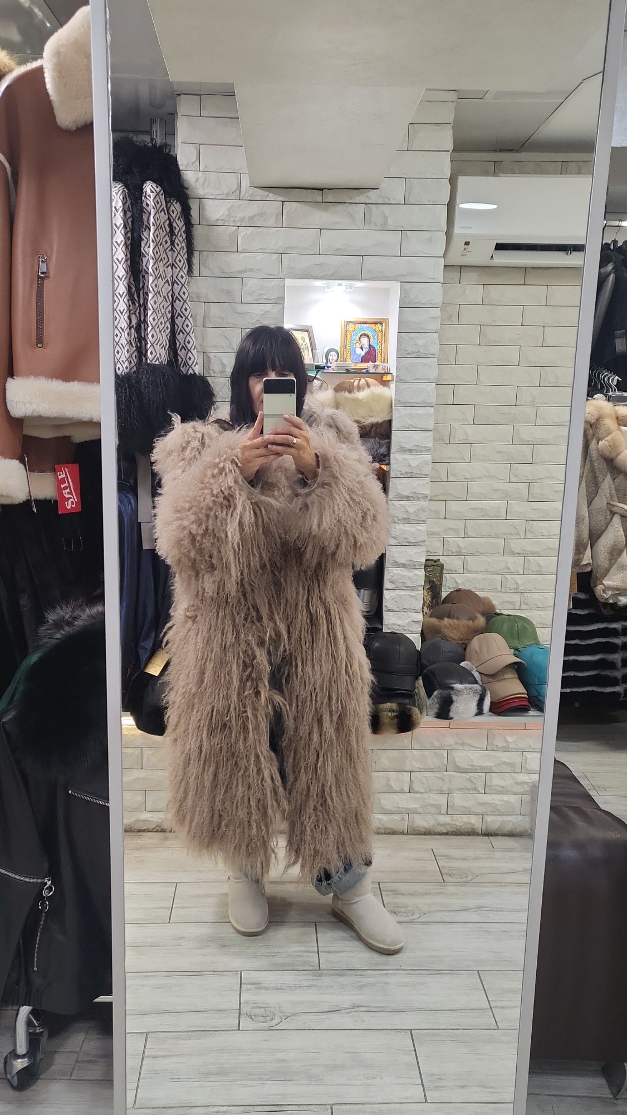 Палто естествен косъм Монголско агне