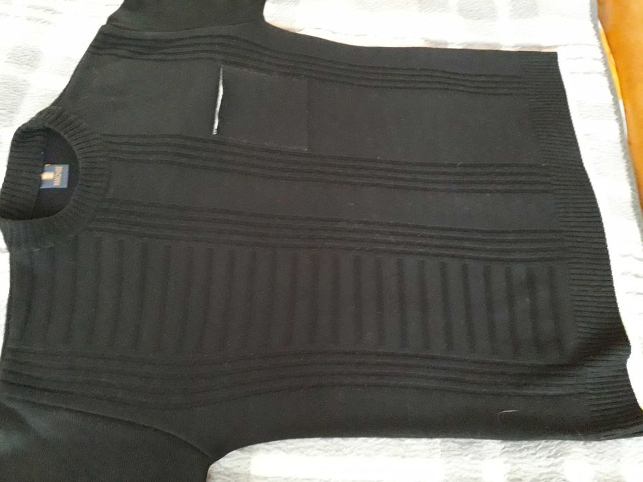 Мъжки черен пуловер /блуза/ с джоб голям размер 2XL, 3XL