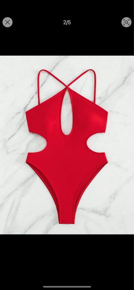 Costum de baie C171 Rosu Intreg decupat stil Vivien Vance push up