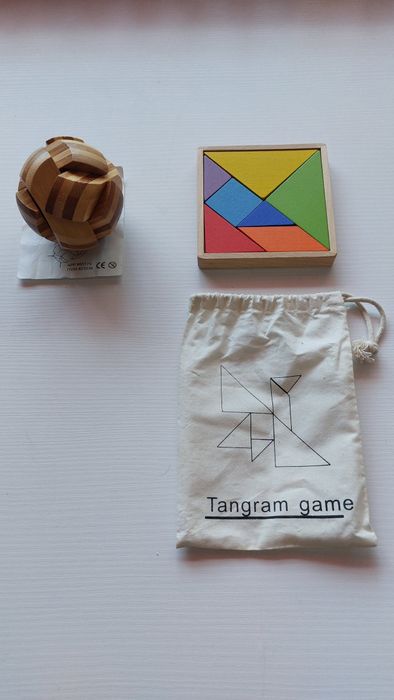 2 puzzle: Tangram game si sfera din lemn