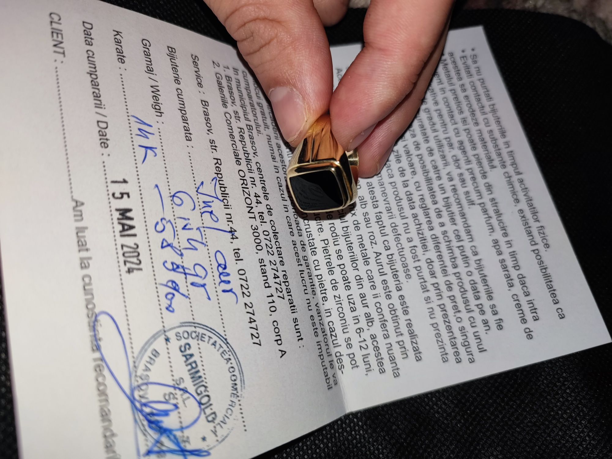 Ultimul pret-Inel Aur 14k(585),6,54 grame ,măsură 27/67,piatra  Onix S