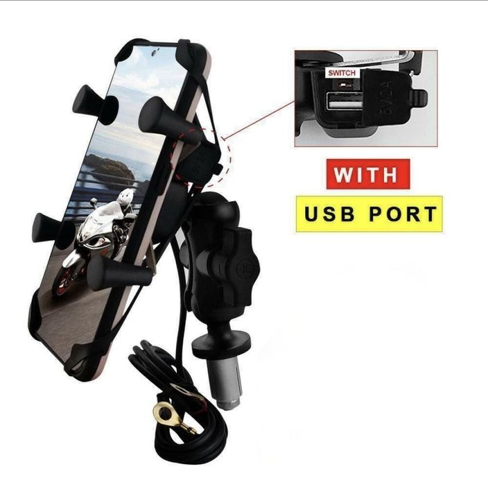 Suport telefon motocicleta cu incarcare USB tip RAM nu Quadlock NOU