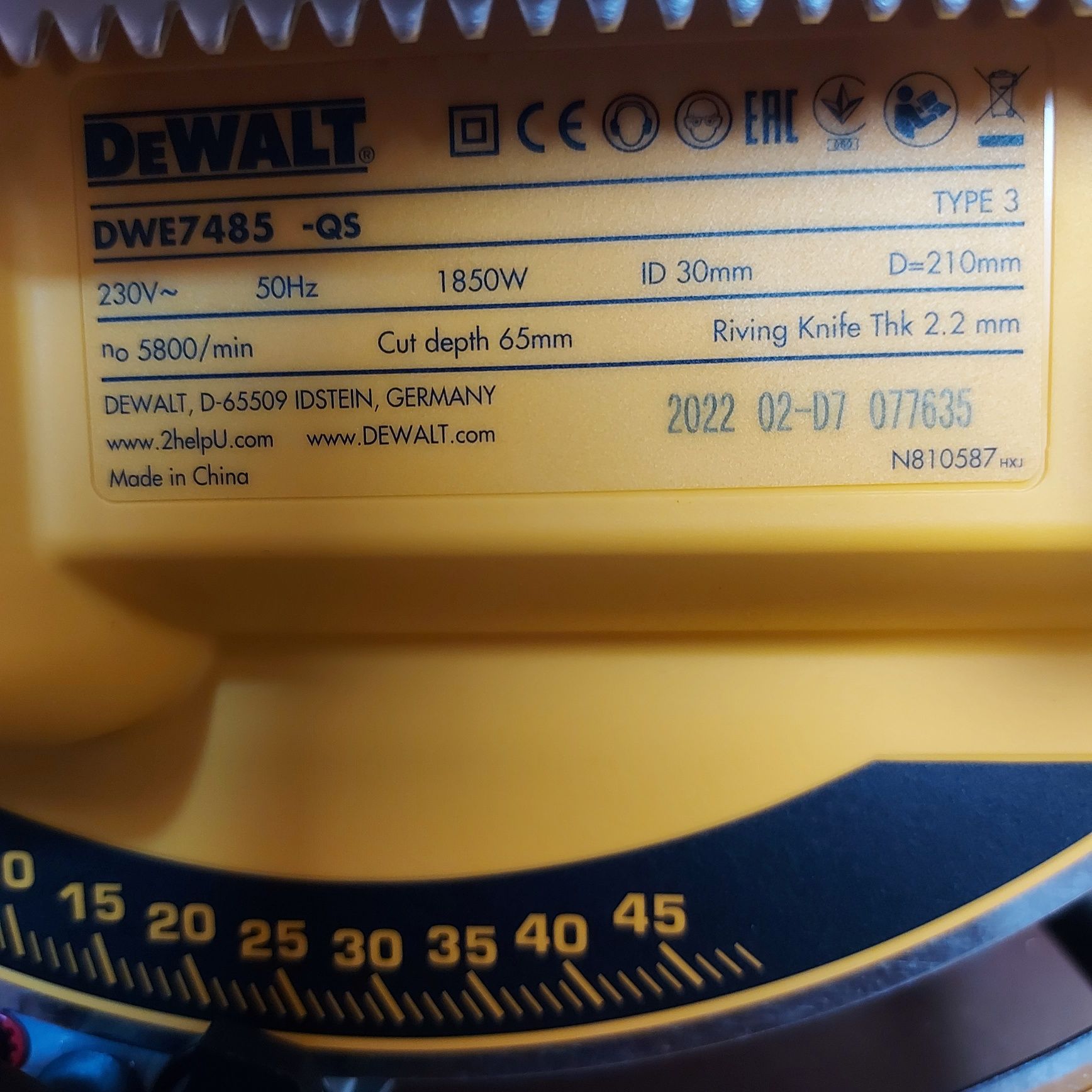 Настолен циркуляр DeWALT DWE7485-QS (1850W/210mm