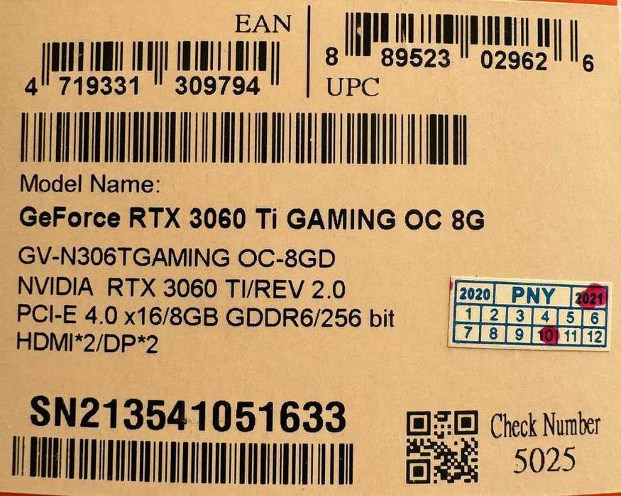 Продаётся Видеокарта Gigabyte NVIDIA GeForce RTX 3060TI GAMING OC 8G