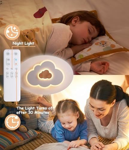 Облак лед led таванна лампа, 50cm 26W дървена детска  с дистонционно