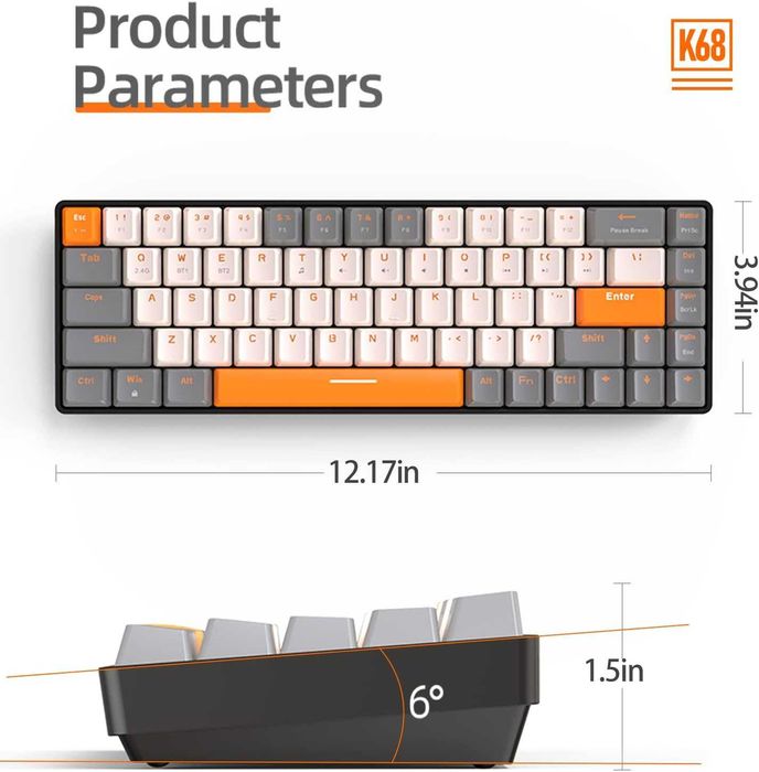 Tastatură mecanică Wireless ZIYOU LANG RK68 60%,Bluetooth 5.0/2.4Ghz
