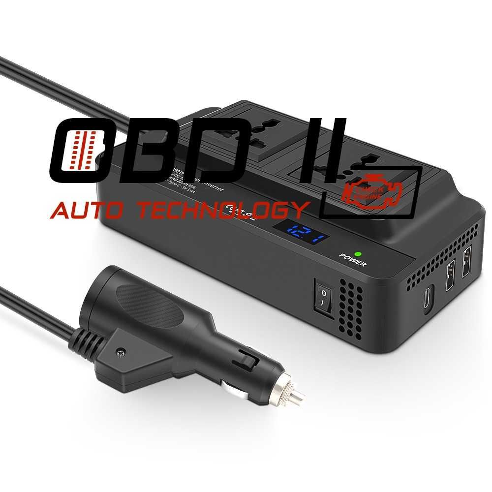 Авто Инвертор 220V - 200W / USB 2.4 / Type-C