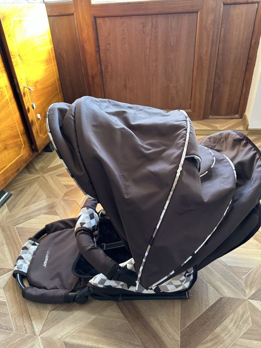 Carucior Krausman 3 în 1/Roti mari cu camera/Suspensie/Maro