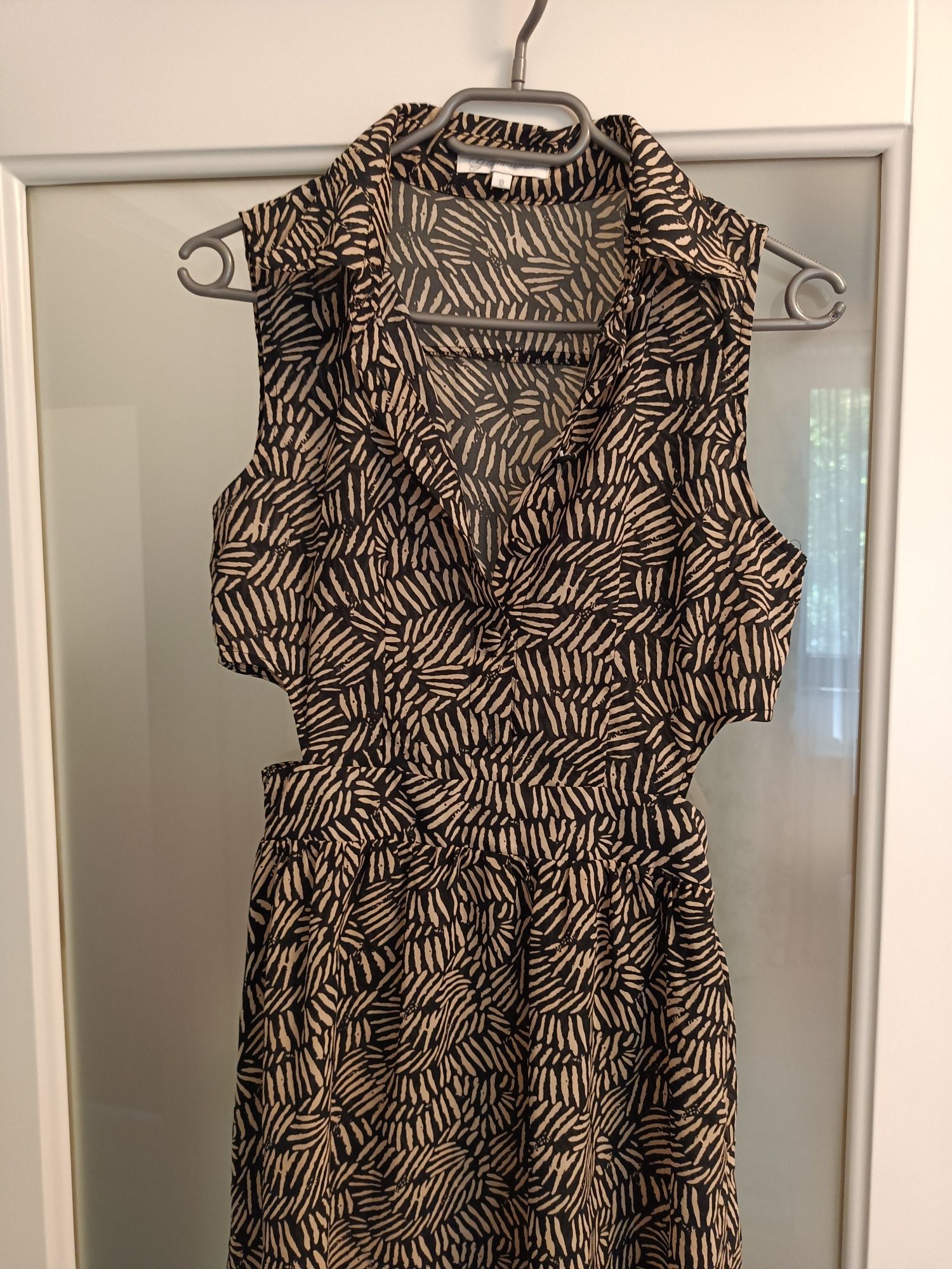 Rochie de plajă transparentă negru cu bej, mărimea 34/xs