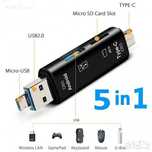 Четец 5 в 1-(Type-C,Micro USB,USB,SD и TF-карти)