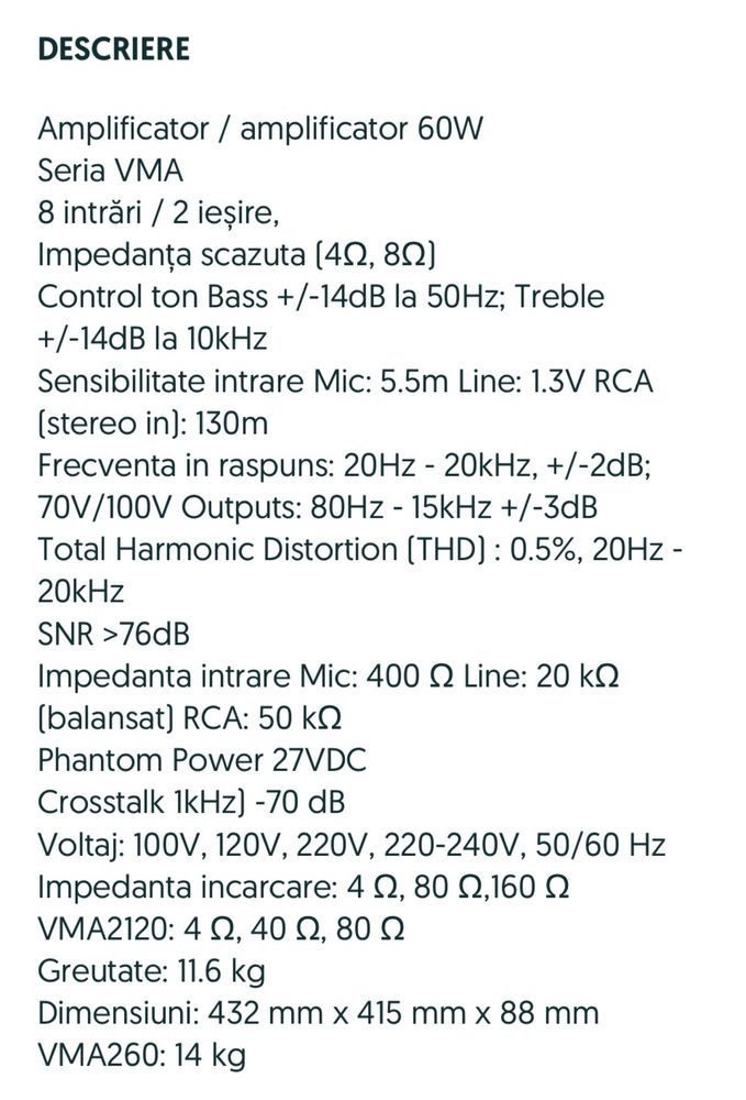 Amplificator/mixer JBL VMA 260