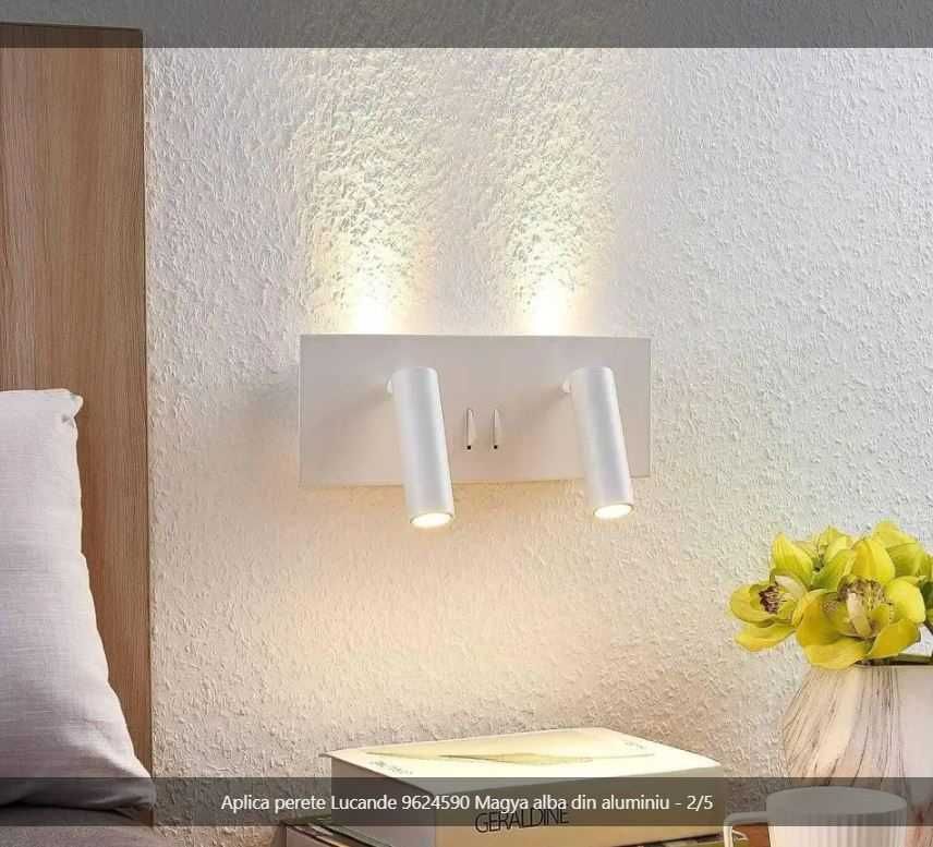 Aplica perete Lucande 9624590 Magya alba din aluminiu