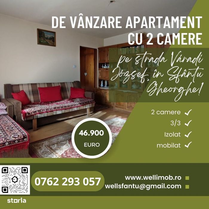 De vânzare apartament cu 2 camere, în Sfântu Gheorghe!