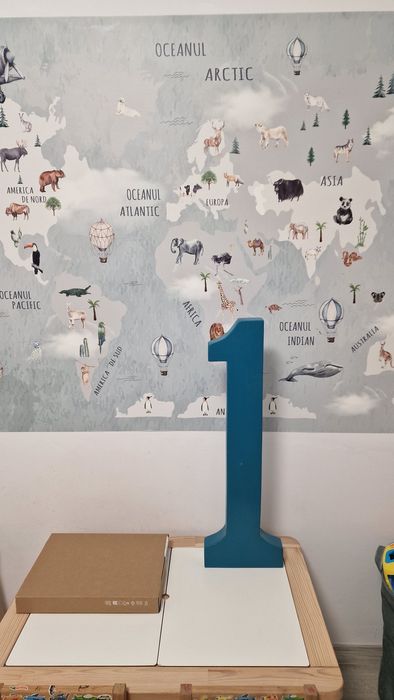 Cifra 1 lemn albastru