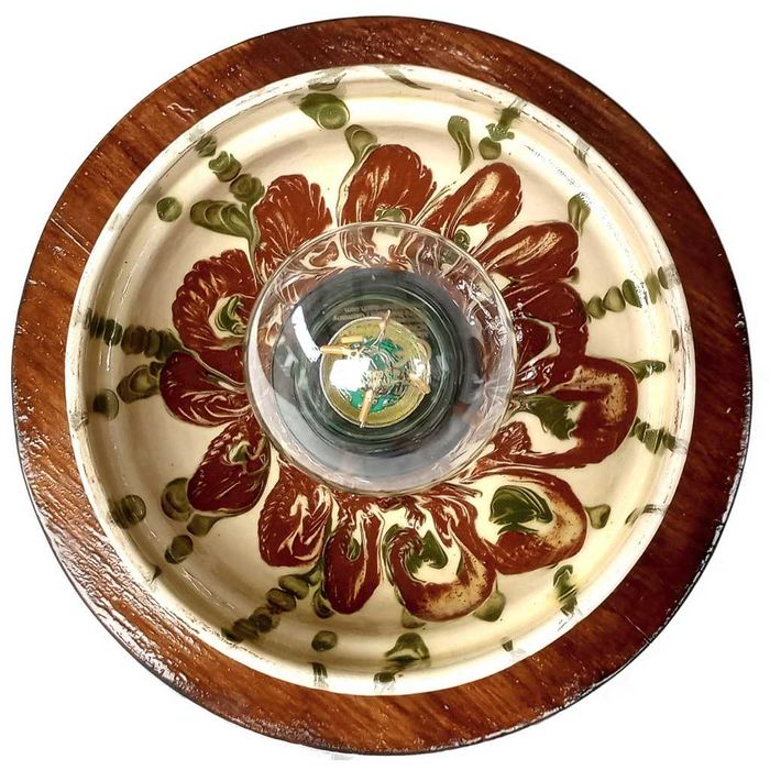 Aplica de perete - plafoniera rustica din ceramica si lemn de pin