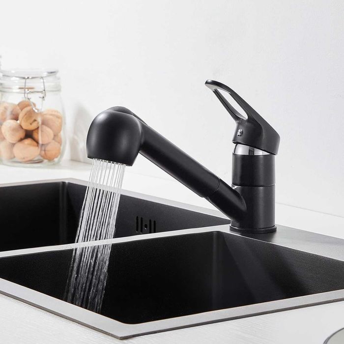 Baterie bucatarie cu para dus extractabila Negru / Silver,de la 250RON