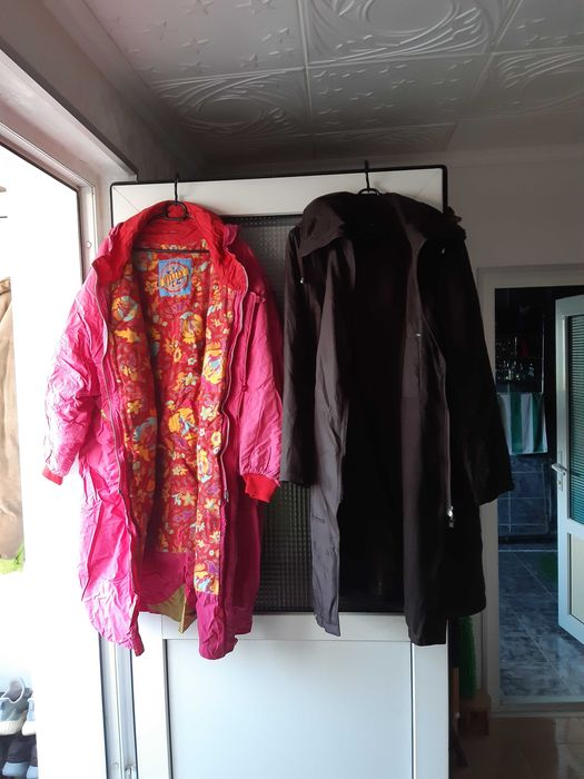 Geci de iarna pt dama, lungi,maro si roz, XXXL, cu glugi detasabile