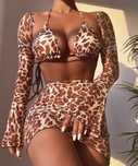 Costum de baie C39 Animal Print Leopard Push Up brazilian 4 piese
