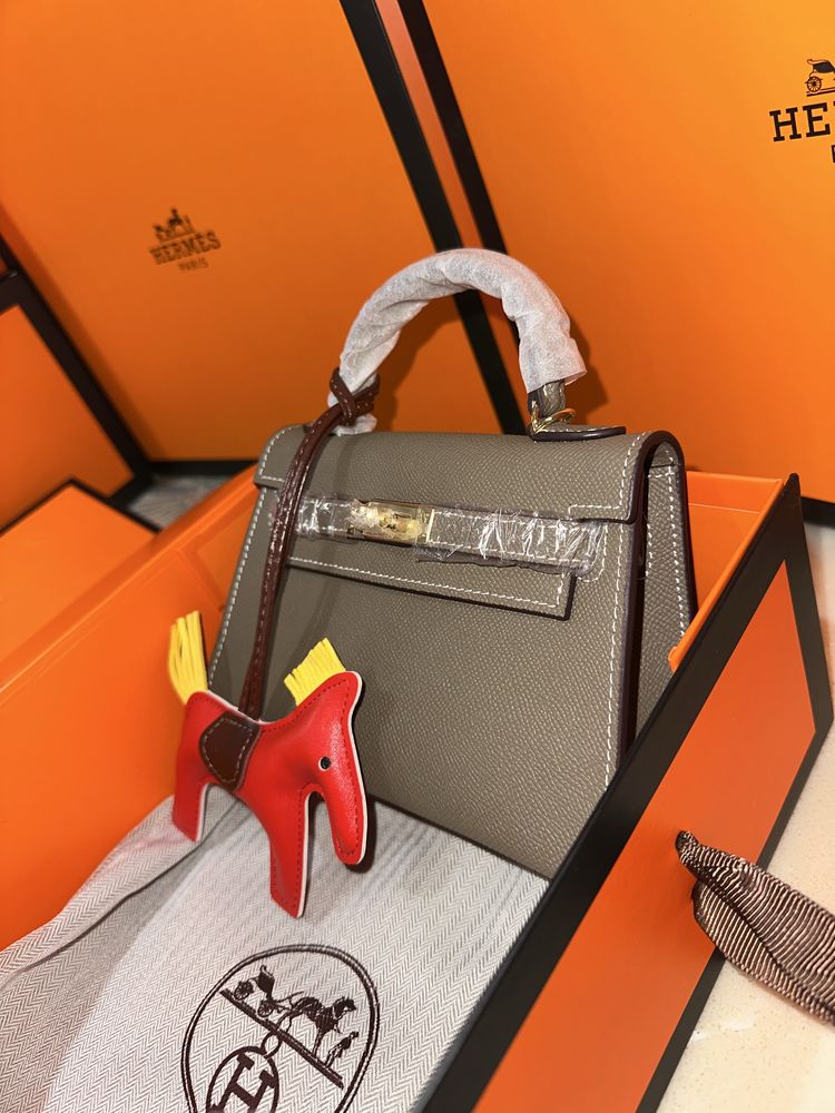 Geanta Hermes Kelly 19cm Gri/Piele naturala 100%/Punga/Cutie Hermes